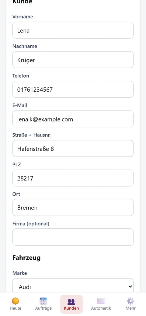 Aus einer WhatsApp-Nachricht erkannte Kundendaten