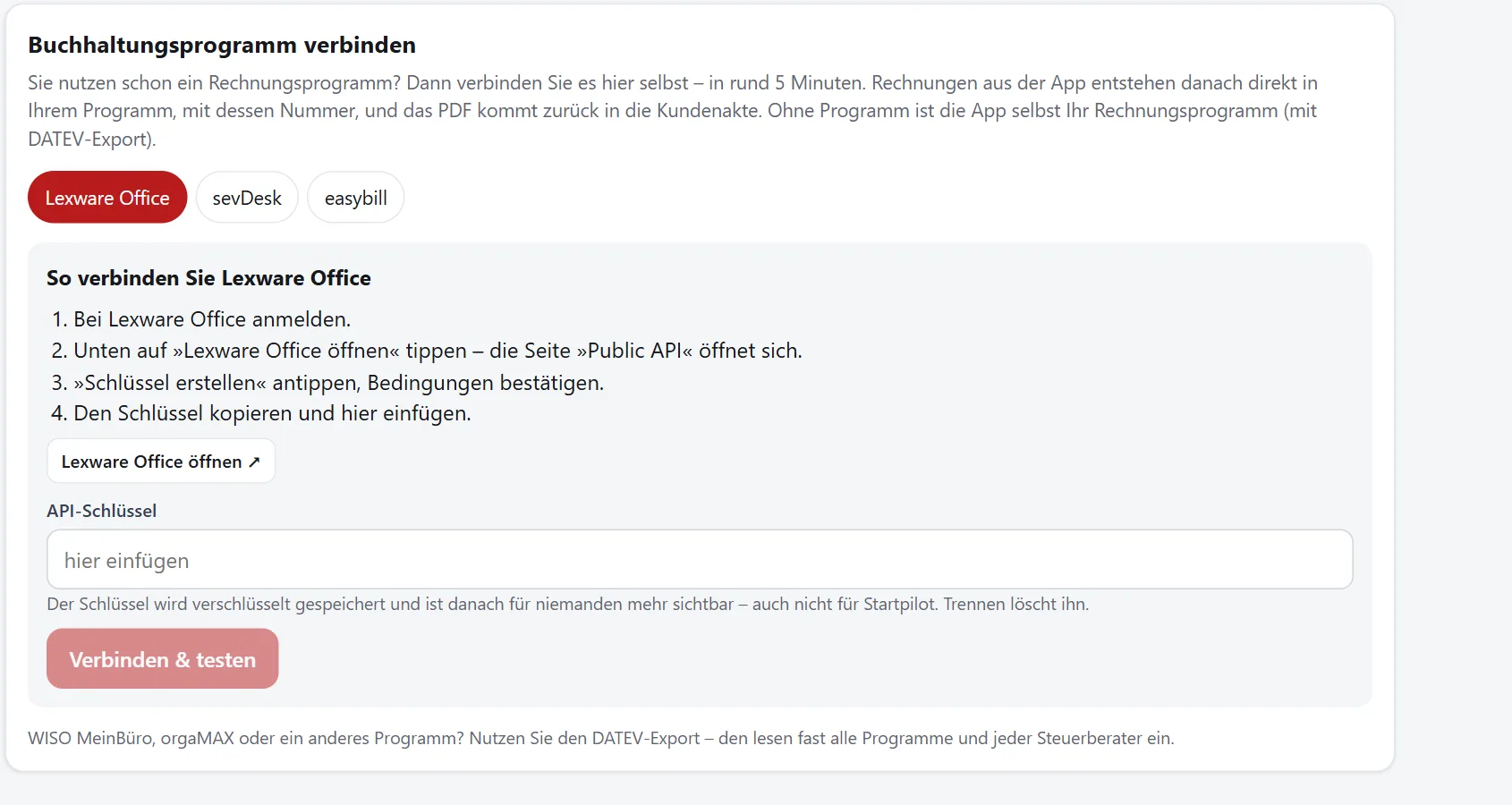 Buchhaltungsprogramm in der App verbinden – Schritt-für-Schritt-Anleitung